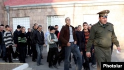 Armenia -- Newly drafted young men at an army recruitment center in Yerevan, 22Oct2010.