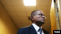 Aleksei Ulyukayev attends a hearing on bribery charges at a Moscow court on November 15. 