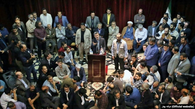 Mahmoud Ahmadinejad speaking to his supporters in the city of Tabriz on Thursday May 31, 2018.