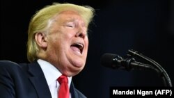 U.S. President Donald Trump speaking at a campaign rally in Indiana on August 30.