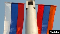 Armenia - Armenian and Russian flags fly in Yerevan.