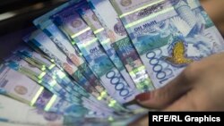 Банкноты номиналом 10 тысяч тенге.