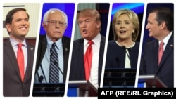 Rubio, Sanders, Trump, Clinton və Cruz.