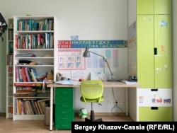 The desk where Aleksei did his homework. There are fears that the boy's educational development could now suffer in institutional care.