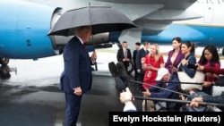 US President Donald Trump speaks to the media at Reading Regional Airport in Reading, Pennsylvania, on June 23, 2026.