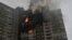 Пожар в жилом доме в Киеве в результате российского ракетного удара, 7 февраля 2024 года