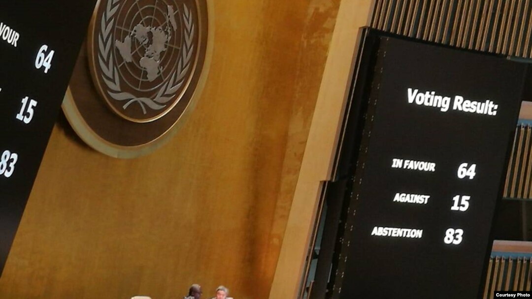 Results of the UN General Assembly vote on the resolution for the complete and unconditional withdrawal of the Russian military presence in Moldova.