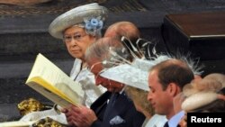 U.K. -- Queen Elizabeth attends a service with members of the Royal family celebrating the 60th anniversary of her coronation at Westminster Abbey in London, 04Jun2013