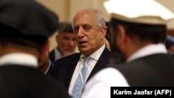 The U.S. special representative for Afghanistan, Zalmay Khalilzad, during talks in the Qatari capital, Doha, in July