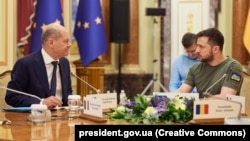 Ukrajinski predsjednik Volodimir Zelenski i njemački kancelar Olaf Šolc, Kijev, 16. jun 2022