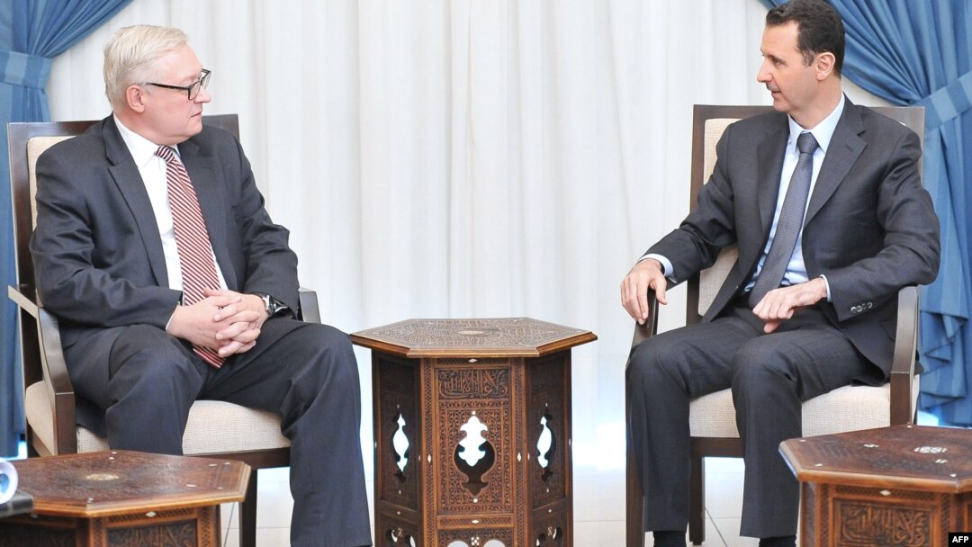 Syrian President Bashar Assad meets with Russian Deputy Foreign Minister Sergei Ryabkov in Damascus on September 17.