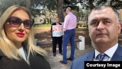 Тамара Меаракишвили и Алан Гаглоев (коллаж). На заднем плане — её акция в 2023 году.