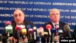 Azerbaijan – Minister of Foreign Affairs Elmar Mammadyarov (L) and the OSCE Chairperson-in-Office Eamon Gilmore at a press-conference in Baku, 14Jun2012