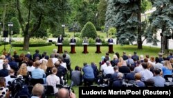 Европанын төрт лидери жана украин президенти Киевдеги маалымат жыйынында, 16-июнь, 2022-жыл.