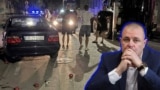 Директорът на полицията в Русе Николай Кожухаров на фона на снимка, разпространена от BIRD, от момента, в който на мястото на инцидента с него и четирима тийнейджъри малко след полунощ на 4 септември са пристигнали патрулни коли. Колаж: Свободна Европа
