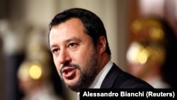 ITALY -- League party leader Matteo Salvini speaks to the media after a consultation with the Italian President Sergio Mattarella at the Quirinal Palace in Rome, Italy, May 21, 2018.