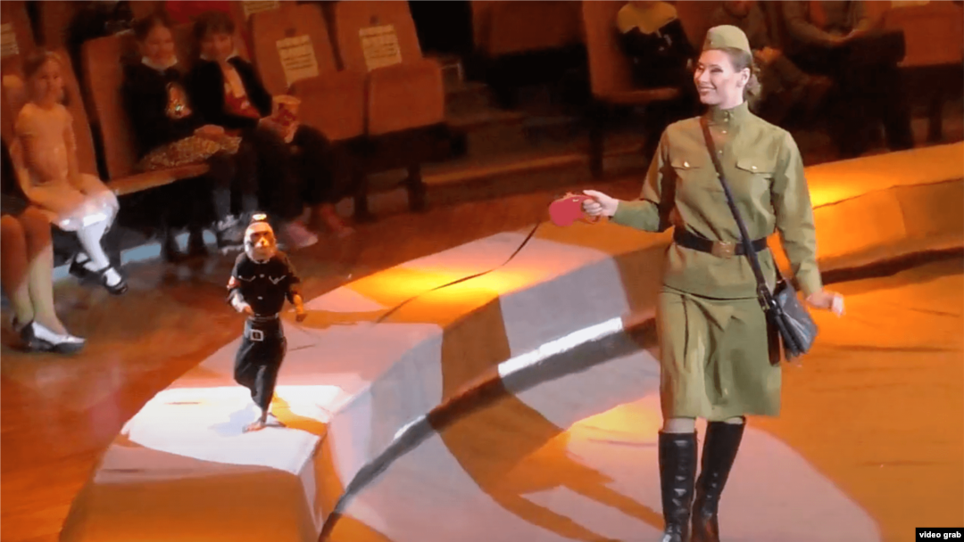 The Orthodox diocese in Izhevsk defended the show by saying it was intended to be "a symbol of not just the victory over fascism, but also of the spurning and the global condemnation of the ideals of Nazi Germany."