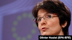 Comisara europeană Marianne Thyssen exprimîndu-se critic la adresa Austriei în ianuarie 2019