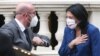 Georgian President Salome Zurabishvili (right) greets European Council President Charles Michel before a meeting in Tbilisi on April 20.