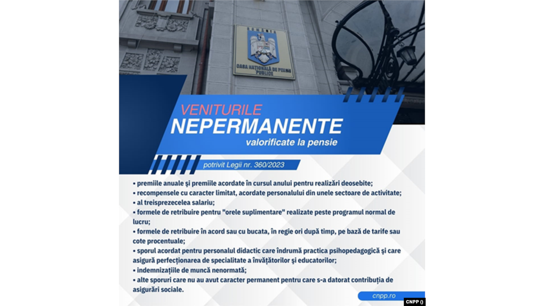 Veniturile nepermanente care sunt luate în calcul la recalcularea pensiei.