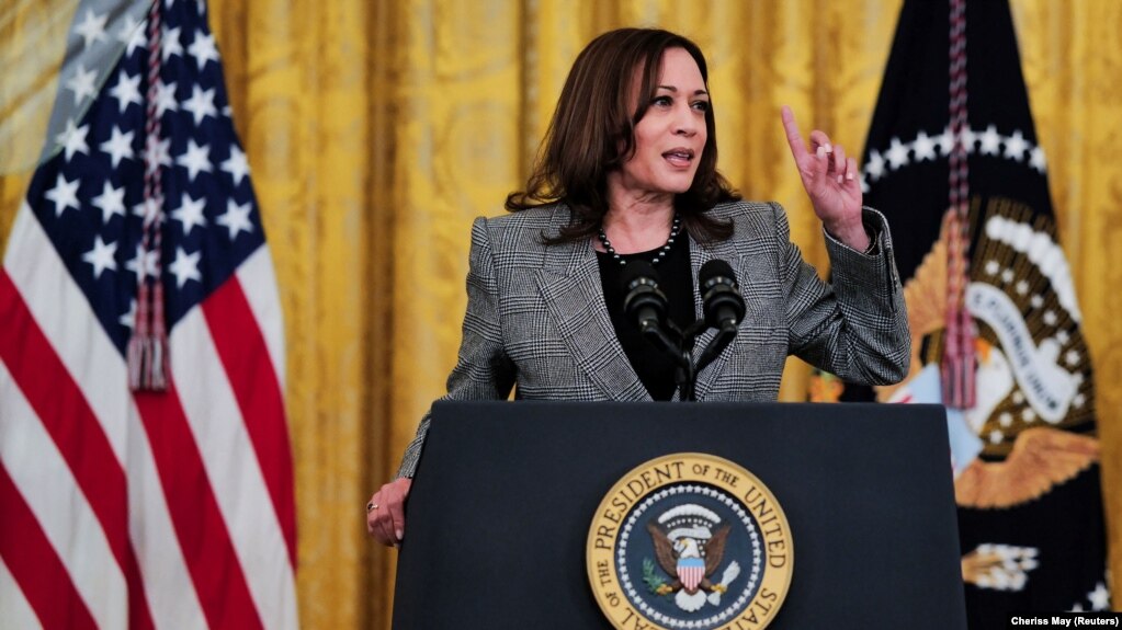 U.S. Vice President Kamala Harris speaks at an event at the White House in Washington on February 2.