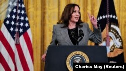 U.S. Vice President Kamala Harris speaks at an event at the White House in Washington on February 2.