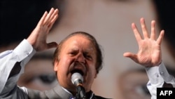 Former Pakistani Prime Minister Nawaz Sharif addresses supporters during a campaign rally in Rawalpindi on May 7. Could Sharif be set to take power again?