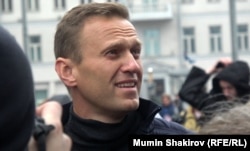 Aleksey Navalny attends a rally in Moscow on September 29.