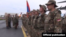 Armenia - A farewell ceremony of Armenian troops heading to Tajikistan to take part in CSTO exercises, Yerevan, 14May2015.