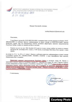 Odgovor iz Direktorata civilnog vazduhoplovstva Srbije