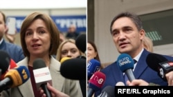 Președinta în exercițiu Maia Sandu și candidatul susținut de PSRM, Alexandr Stoianoglo.