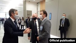 Брисел- Македонскиот министер за надворешни работи Бујар Османи и државниот секретар на Соединетите Американски Држави Ентони Блинкен на маргините на министерскиот совет на НАТО, 23.03.2021