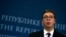 Serbian President Aleksandar Vucic speaks during a press conference after talks with Bosnia's three-member presidency in Belgrade on December 6.