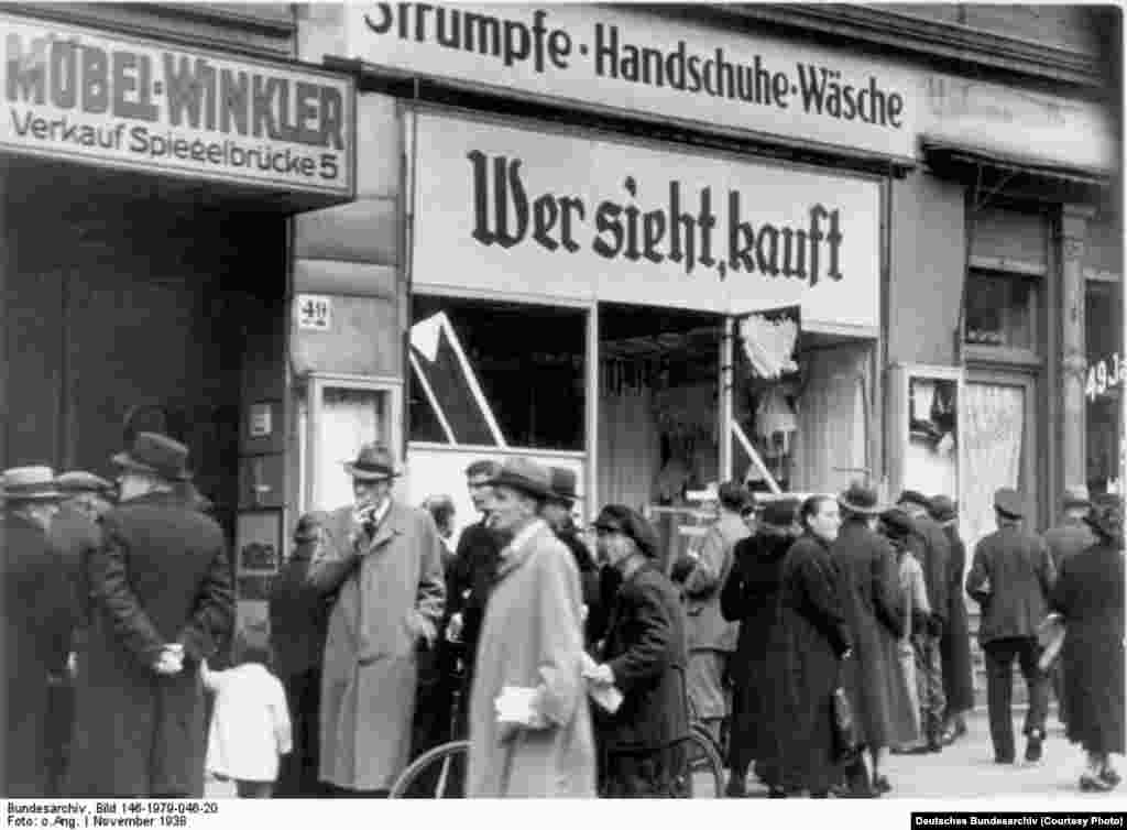 A damaged Jewish shop in Magdeburg, November 1938.