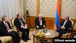 Armenia -- President Serzh Sarkisian (R) meets the visiting co-chairs of the OSCE Minsk Group in Yerevan, 5Feb2014.