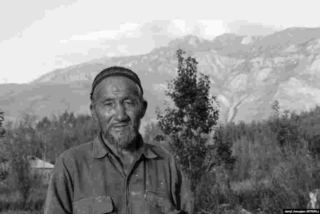 Aldakul Tairov, 75, grows and sells trees with the help of his children and grandchildren. Although he stopped studying after elementary school, he has an aptitude for languages, speaks Kyrgyz in the literary style, and writes poetry, songs, and pamphlets. His father was reknowned as a player of buzkashi, a sport in which horsemen try to carry a goat carcass toward a goal.