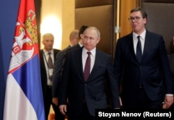 Президенты России и Сербии Владимир Путин и Александр Вучич. Белград, 17 января 2019 года