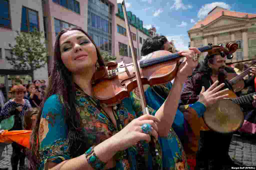 Members of the Russian band Ilo perform in central Prague.