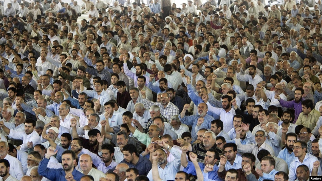 Worshipers chant "Death to America" during Friday Prayers in Tehran in July 2010.