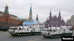 Russia -- Russian TOR-M2 tactical surface-to-air missile systems Arctic edition ride through Red Square during the Victory Day military parade in Moscow, May 9, 2017