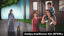 Борбор Азиядагы полигамия көрүнүшүн чагылдырган иллюстрация. Автору: Роман Ким