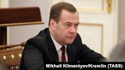 RUSSIA - MOSCOW, DECEMBER 28, 2018: RussiaN Prime Minister Dmitry Medvedev during a meeting of the Russian Security Council at Moscow's Kremlin