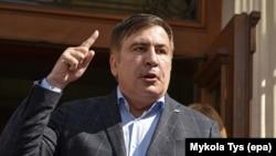 Михеил Саакашвили во время пресс-конференции во Львове, 11 сентября 2017 года