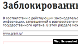 Ашылмай тұрған Grani.ru сайтынан скриншот.
