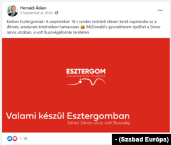 Hernádi Ádám Esztergom fideszes polgármesterének Facebook-posztja