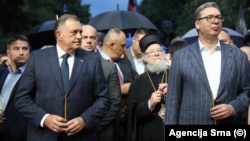 Predsednik Republike Srpske Milorad Dodik i predsednik Srbije Aleksandar Vučić u Sremskim Karlovcima, 3. avgust 2025.