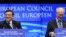 European Commission President Jose Manuel Barroso (left) and European Council President Herman Van Rompuy speak during a press conference after the EU summit in Brussels early today.