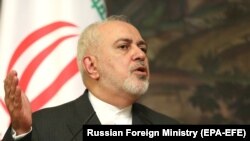 RUSSIA -- Iranian Foreign Minister Mohammad Javad Zarif speaks during a news conference following a meeting with his Russian counterpart in Moscow, June 16, 2020