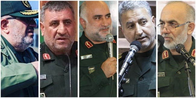پنج فرمانده ارشد سپاه که اطلاعات کمتری در مورد آنها موجود است: (از راست) مجید ارجمندی‌فرد، محمدعلی حق‌بین، هامون محمدی، عوض شهابی، و جواد عظیمی‌فر