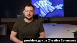 Ukrainian President Volodymyr Zelenskiy delivers video address on May 18.